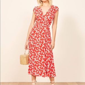 Reformation Red Carina Wrap Dress in Oopsie Daisy
